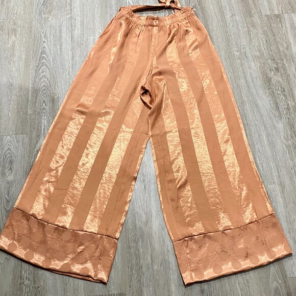 Victoria's Secret Rust Wide Leg High Rise Satin Stripe/Polka Dot Lounge Pants S - Picture 3 of 10